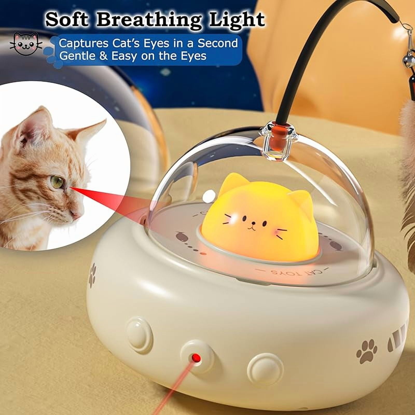 Laser Cat Toy for Indoor Cats,2 in 1 UFO-Vehicle Automatic Motion with Feather,Rechargeable Electronic Smart Sensor,Interactive Toys for Bored Cats/Kittens/Dogs,Ideal Gift for Pet Lover