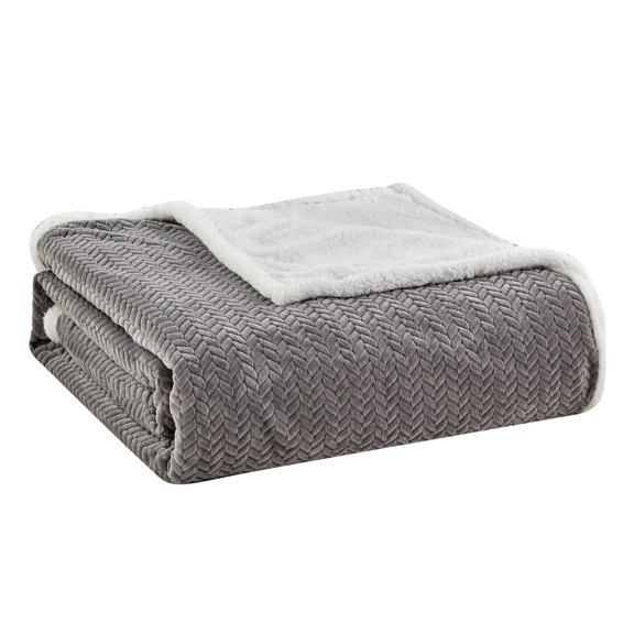 Jacquard Sherpa Microplush Soft Premium Microplush, Braided Oversized All Season Blanket, King, Grey