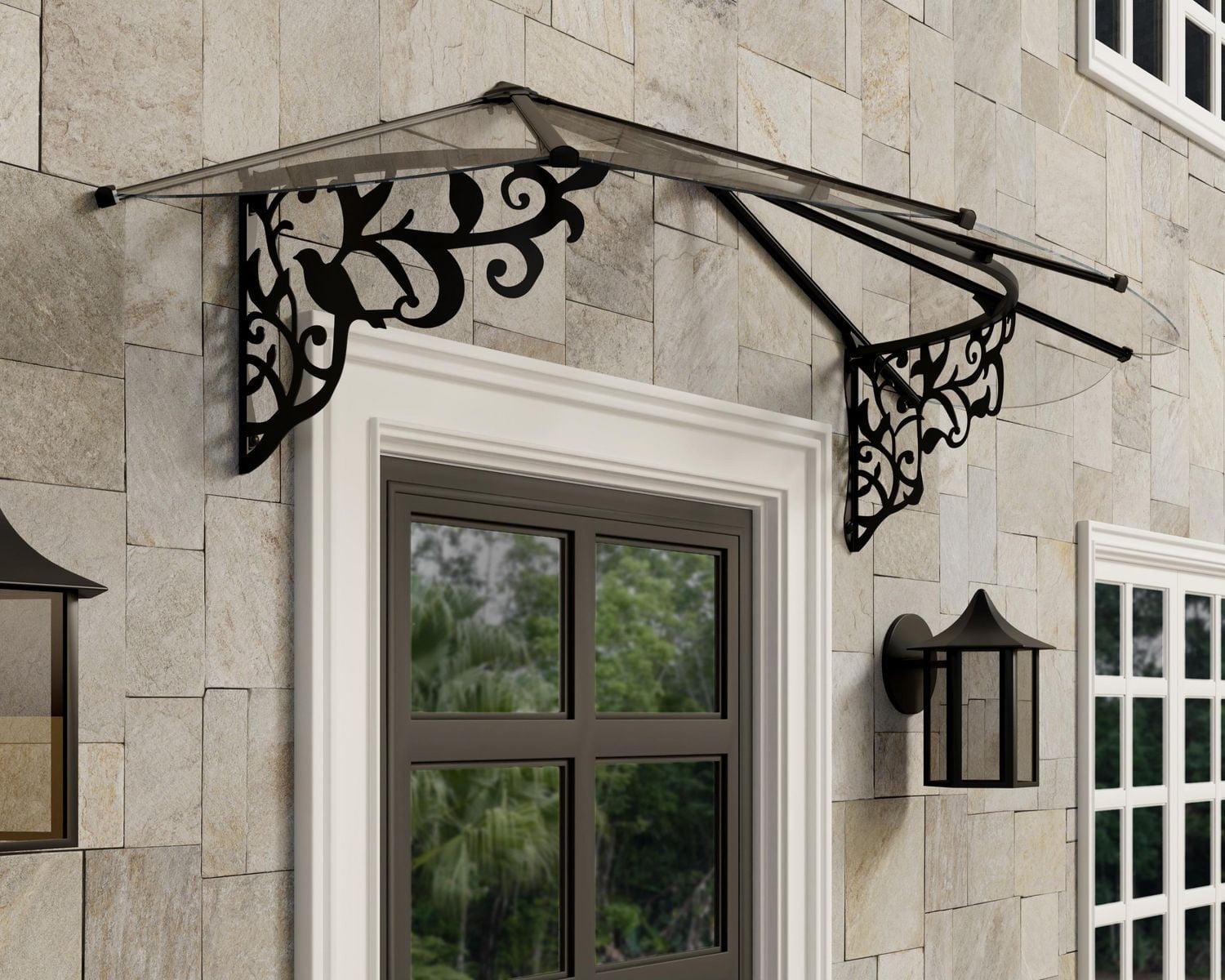 CANOPIA by PALRAM Lily Auvent fixe pour porte et fenêtre, 3 pi x 7 pi, noir