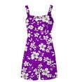 thumbnail image 5 of Womens Linen Jumpsuits Shorts with Pockets Floral Print Knotted Strap Summer Plus Size One Piece Short Rompers S-3X (2XL, Purple 02), 5 of 5