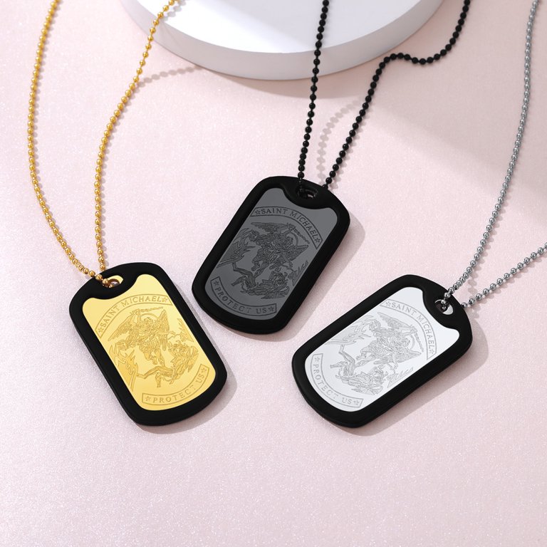 FindChic 14K Gold Plated Dog Tags Necklace for Men Saint Michael