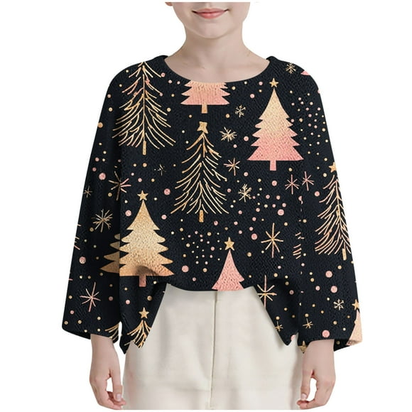Birdeem Boys Girls Christmas Long Sleeve Round Neck Printed Shirt Top, Funny Christmas Shirts, Boys Christmas Shirt