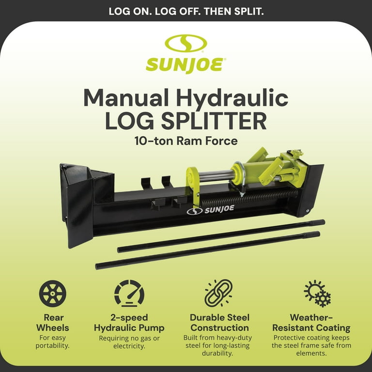 Sun Joe Hydraulic Steel Beam Log Splitter, 10 Ton Capacity