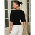 thumbnail image 4 of Chiclily Womens 3/4 Sleeve Wrap Blouse Black Medium V Neck Dressy Casual Top Ruched T-Shirts, 4 of 6