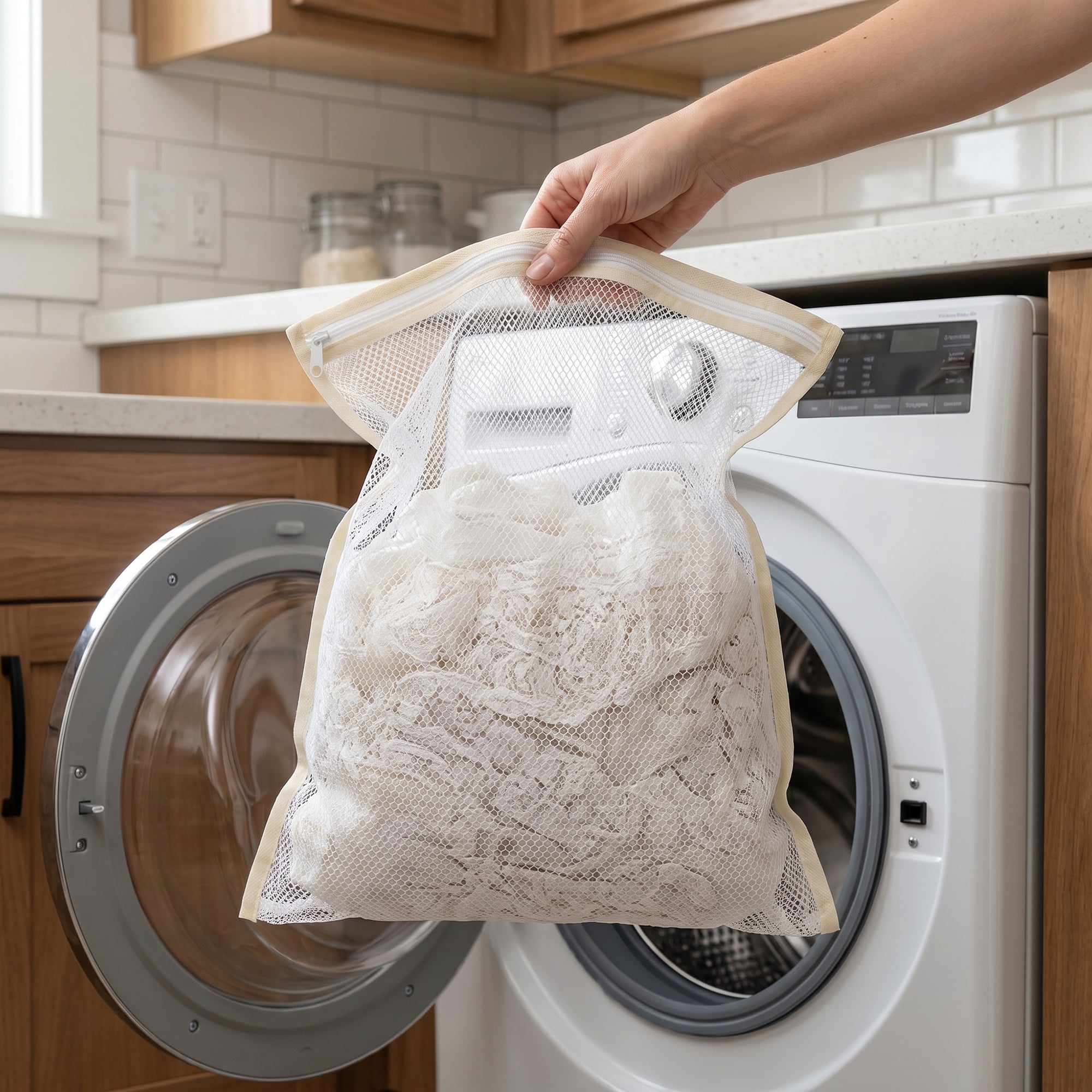 Unique Bargains 3Pcs Polyester Mesh Laundry Bags with Zipper Closure White A