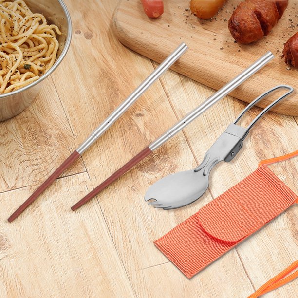 2 en 1 cuchara, tenedor, palillos, vajilla, juego de cubiertos reutilizables para viajes al aire libre Tenedor de cuchara plegable y palillos desmontables