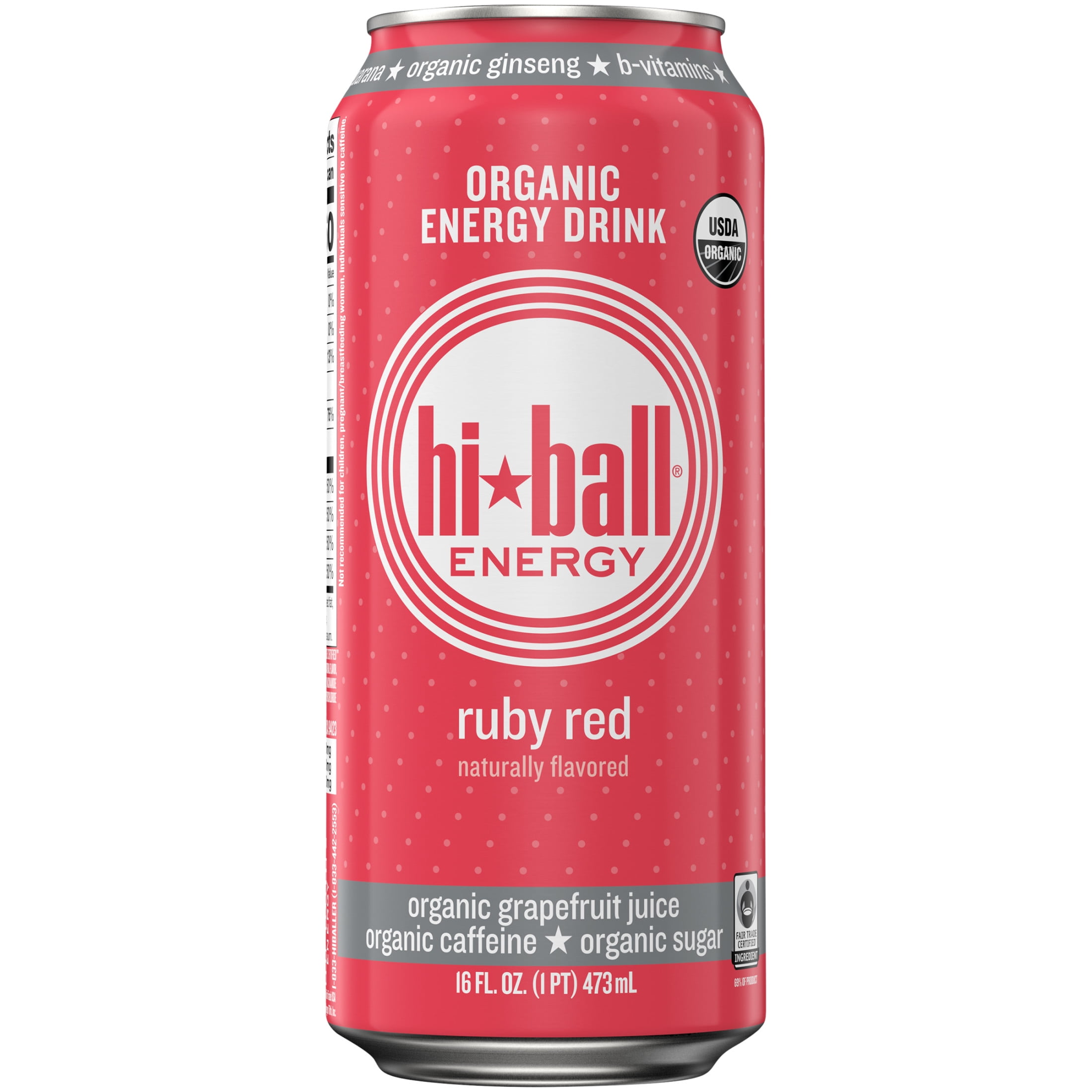 Hiball Energy Certified Organic Energy Drink, Ruby Red Grapefruit, 16