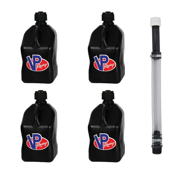 VP Racing 3582-CA, 5.5 Gallon Square Motorsport Jug Black & 14 Inch Hose (4 Pack)