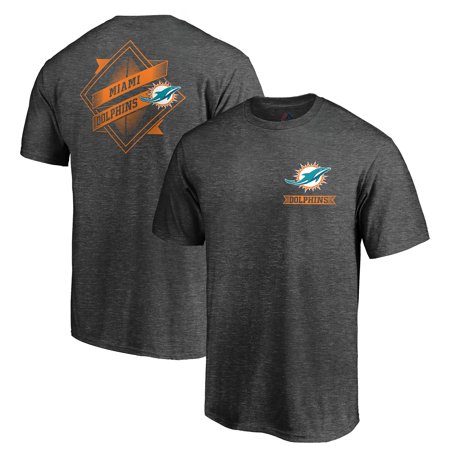 Miami Dolphins Heather - Miami Dolphins Majestic Iconic Diamond Scroll T-Shirt - Heathered Charcoal