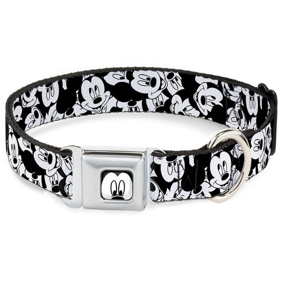 Disney Pet Collar, Dog Collar Metal Seatbelt Buckle, Mickey Mouse Expressions Stacked White Black, 9.5 to 13 Inches 1.0 Inch Wide