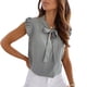 thumbnail image 1 of Blusa de punto con manga casquillo, elegante, informal, a la moda, con volantes y lazo atado, Top con manga casquillo para mujer, gris L, 1 of 5