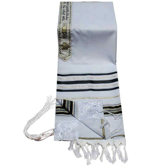 Acrylic Tallit (imitation Wool) Prayer Shawl in Black and Gold Size 24" L X 72" W