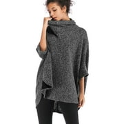 Womens Poncho Oversized Pullover Sweaters Warm Turtleneck Tops Irregular Cloak Bat Sleeve Coat Cape Top
