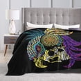 thumbnail image 4 of DouZhe Ultra-Soft Micro Fleece Lightweight Flannel Bed Blanket, Skull Aztec Ethnic Triditional Print Cozy Warm Throw Blankets, 50"x40", 4 of 7