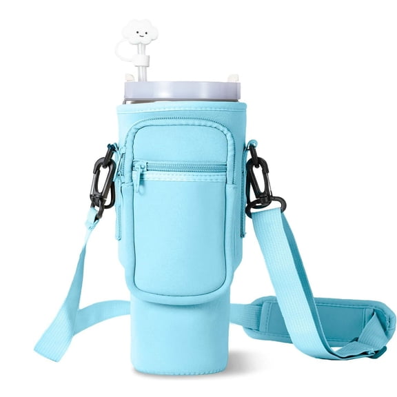 Water Bottle Holder Crossbody Bag, Oxford Fabric Tumbler Cup Carrier with Phone Pouch & Adjustable Shoulder Strap