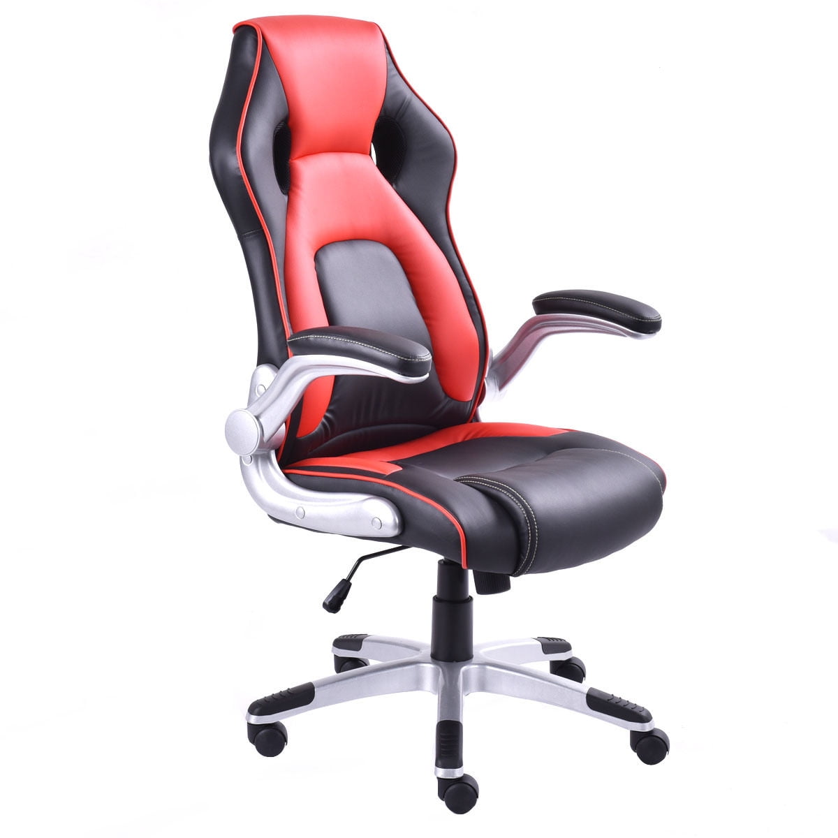 Gymax Office Desk Chair Racing Style Bucket Seat Pu Leather