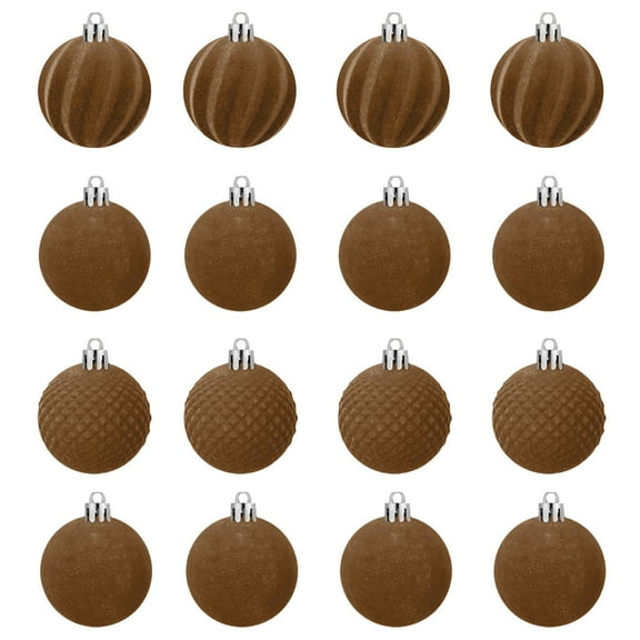 CASAFUN Velvet Christmas Balls Burgundy 16 pcs Flocked Christmas Tree Ornaments Assortment for Xmas Tree Holiday Decor