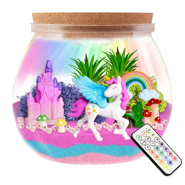 Kit de terrario AOFEGRLT Unicorn con iluminación LED para niñas de 4 a 12 años