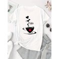 thumbnail image 2 of Motif Cœur Anglais Café Imprimé Mode Femme Col Rond Manches Courtes, T-Shirt Sport Simple Décontracté, Haut d'Été Confortable pour Femmes pendant les Vacances. Fête des Pères, Fête des Mères, 2 of 7