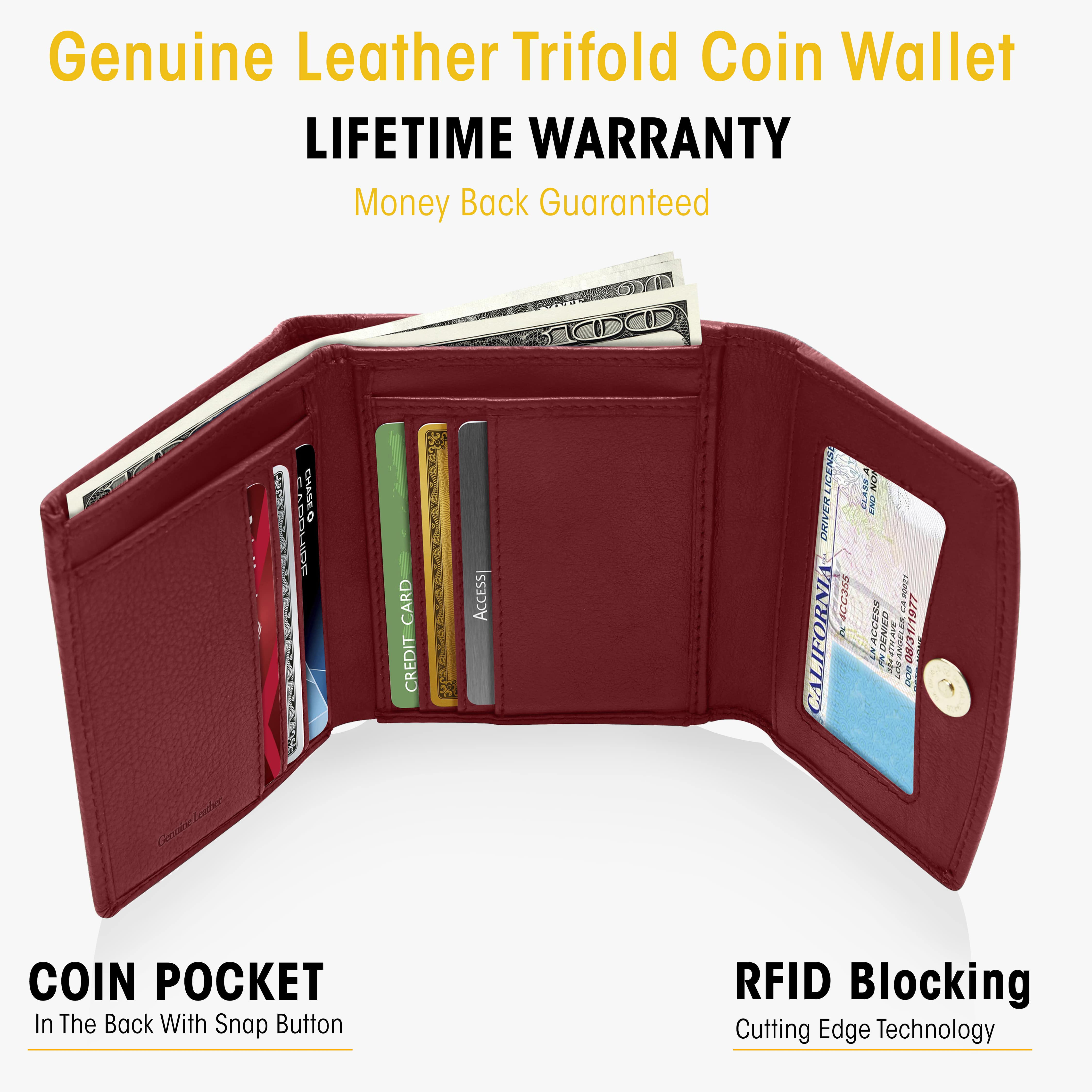 SAIMPU Womens Wallet with Multiple Card Slots Ladies Purse Small RFID Blocking Genuine Leather Wallet Black