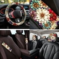 thumbnail image 4 of Uorisanigo Boho Floral 14 Pack Car Seat Covers Full Set with Auto Seat Belt Cover Car Armrest Cushion Head Rest Protector Steering Wheel Cover Universal for Auto Truck Van SUV, 4 of 6