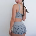 thumbnail image 4 of Short Lounge Set Button Rib Spaghetti Strap Slim Fit sin mangas Mujer Short Lounge Kit para mujeres Gris S, 4 of 6
