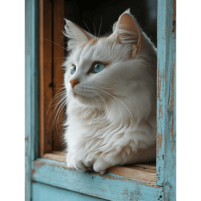 Qisvanset Framed Canvas Wall Art 12x16 Inch Rustic Window White Cat Farmhouse Pet Lover Art