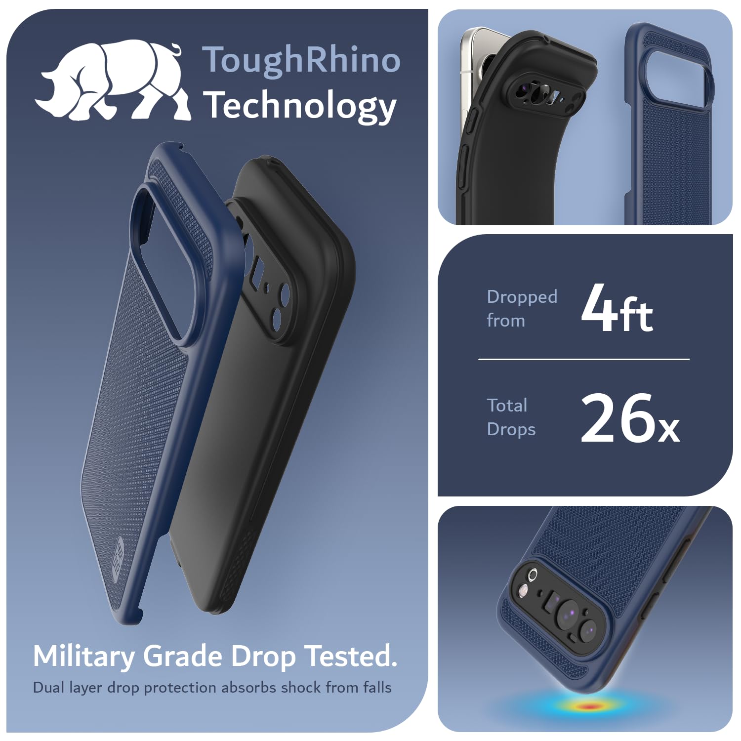 TUDIA MergeGrip Case for Google Pixel 10 Pro XL (2025), Shockproof Dual Layer Rugged Protective Phone Case, Indigo Blue
