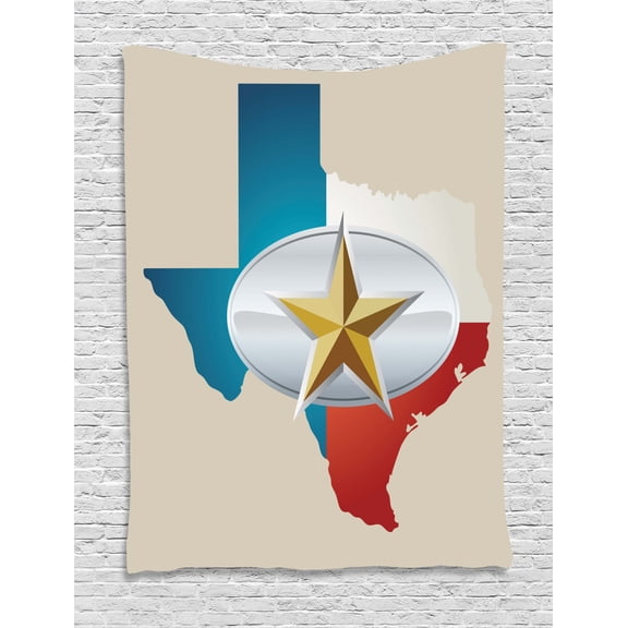 Texas Star Tapestry, Cowboy Belt Buckle Star Design with Texas Map Southwestern Parts of America, Wall Hanging for Bedroom Living Room Dorm Decor, 40W X 60L Inches, Multicolor, by Ambesonne