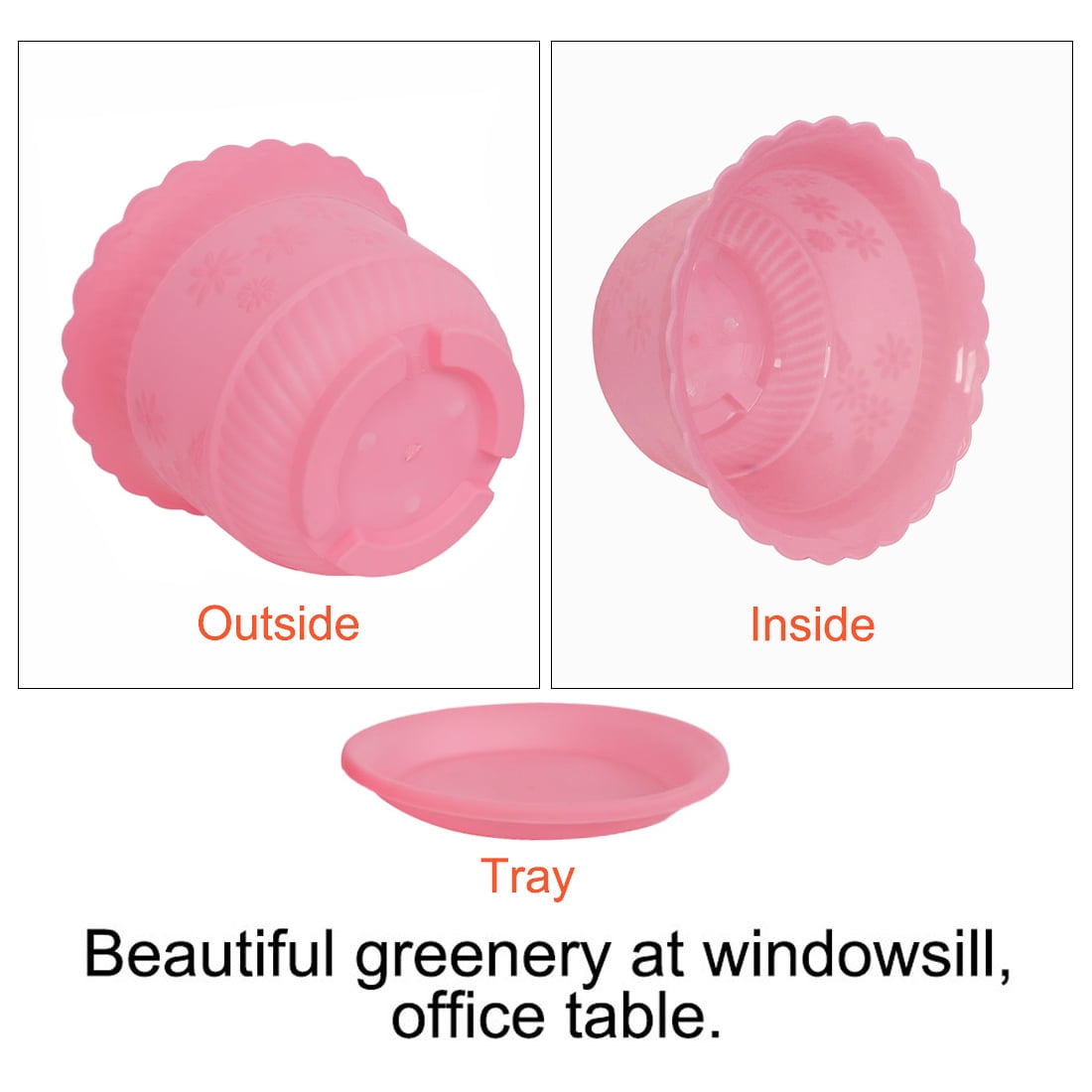 Uxcell Home Office Garden Plastic Floral Pattern Cactus Aloe Plant Flower Pot Pink 23cm Diameter