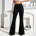 thumbnail image 2 of QATAINLAV Women's High Waist Flare Jeans Slim Fit Bell Bottom Wide Leg Jean Pants Solid Color Casual Bootcut Denim Trousers with Pockets Black M, 2 of 6