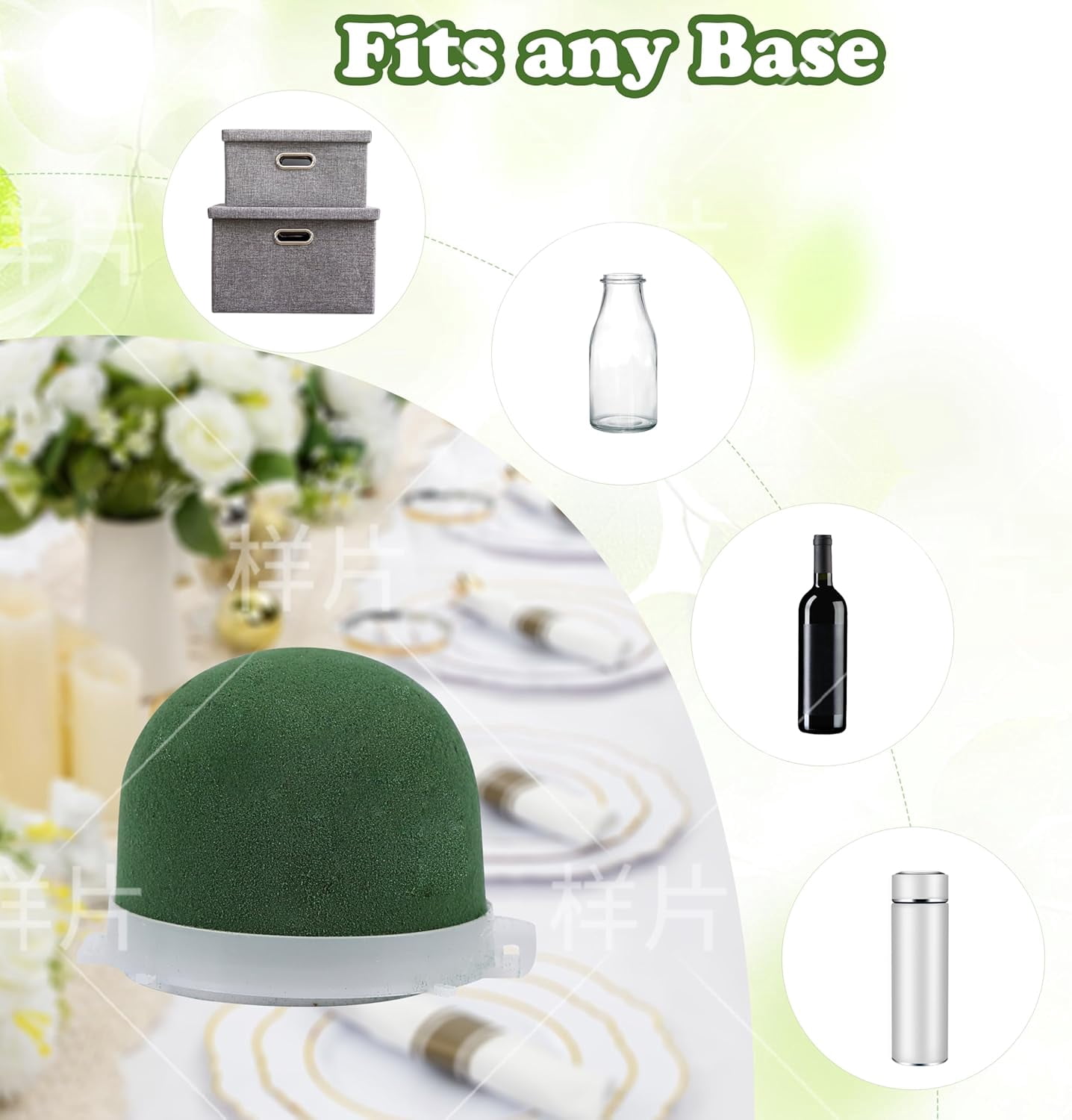 ABPETE 24 Pcs Mini Floral Foam Holders Set, Wet Green Foam for Fresh Flower Arrangements, Wedding, Wine Bottle Decor Supplies