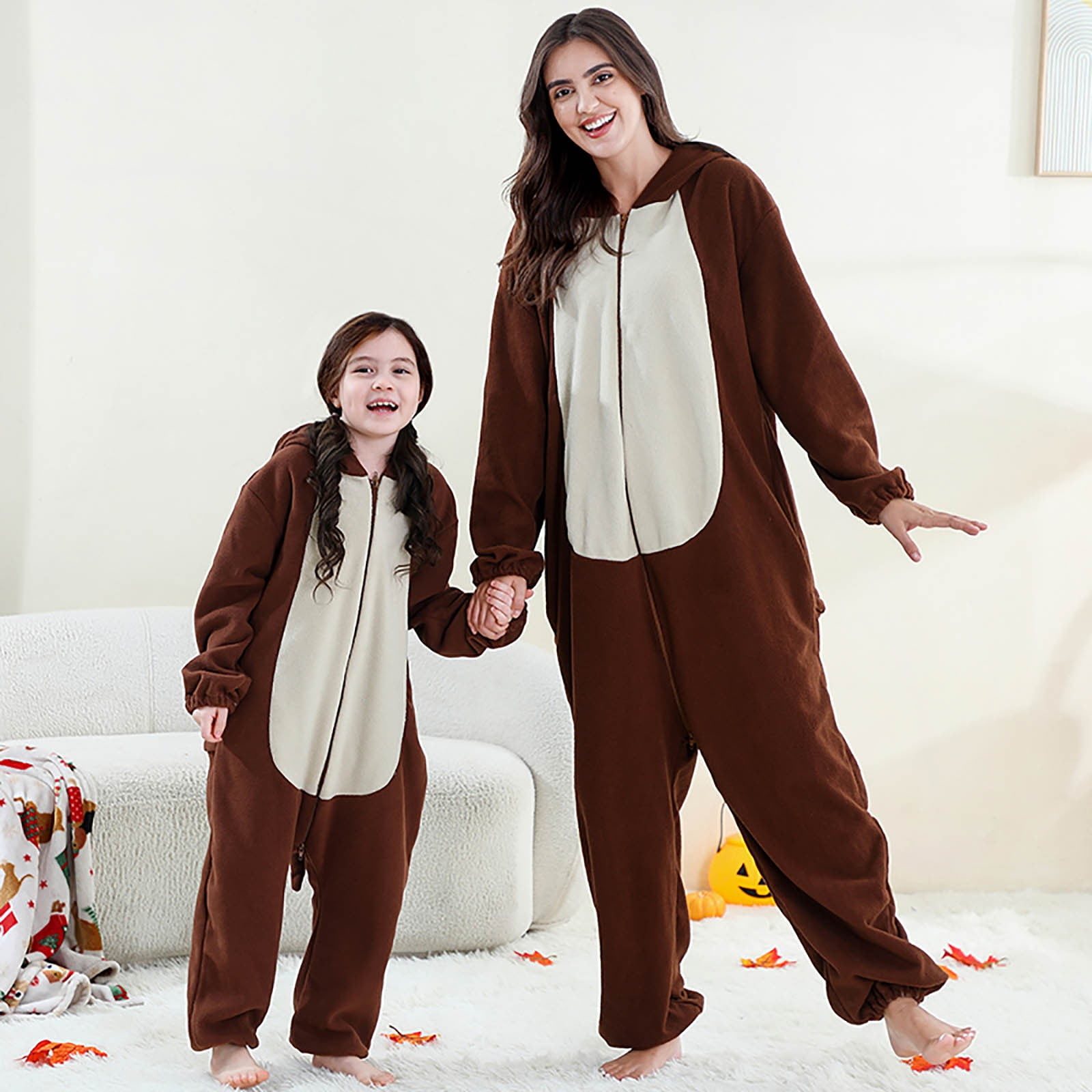 YUEHUA Kids Onesie Animal One Piece Pajamas Christmas Monkey Cos-tume Girls Boys Fleece Hooded Onesie Pajamas Cute Fuzzy Sleepwear Winter Warm Romper Outfits, 11-12 Years