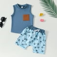 thumbnail image 2 of Baby Boy Outfits Toddler Short Sleeve Cartoon Dinosaur Prints T Shirt Tops Shorts Kids Outfits Preemie Boy Clothes Sky Blue 18 Months-24 Months, 2 of 7