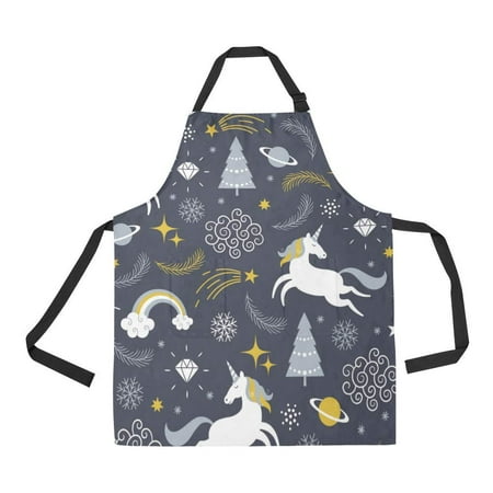 

ASHLEIGH Seamless Pattern with Unicorns Adjustable Bib Apron with Pockets Apron for Cooking Baking Gardening