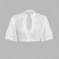 thumbnail image 2 of Girls White Lace Crop Top, Kids Elegant Off Shoulder and Long Sleeve Lace Blouse, Versatile Solid Layering Inner Shirt for Casual Daily Wear(White3,9-10 Years), 2 of 3