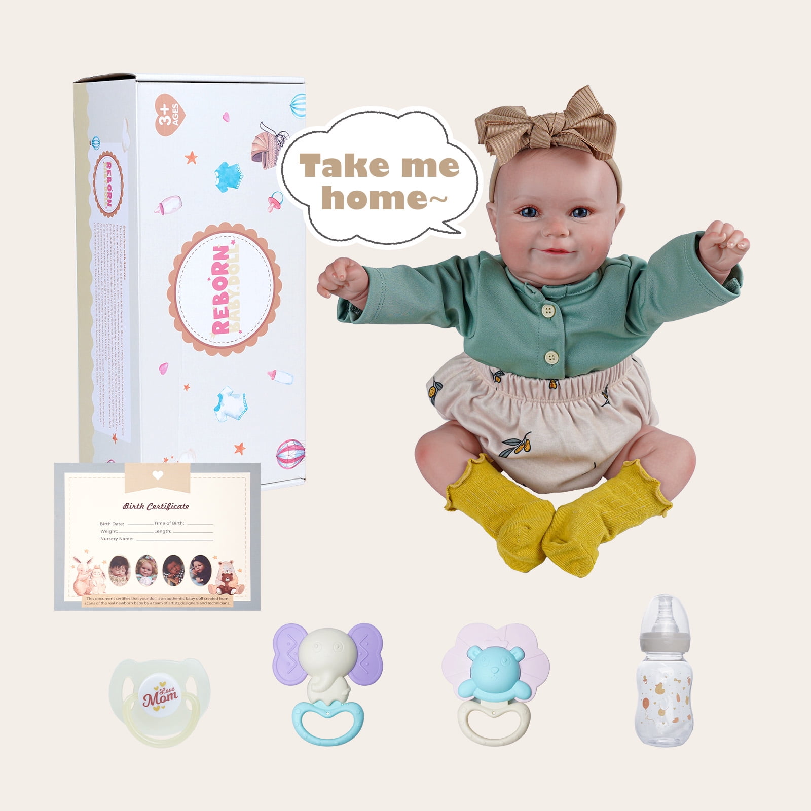 RSG 20-Inch Soft Cloth Body Reborn Baby Dolls baby with Accessories Gift Box for Kids 3+