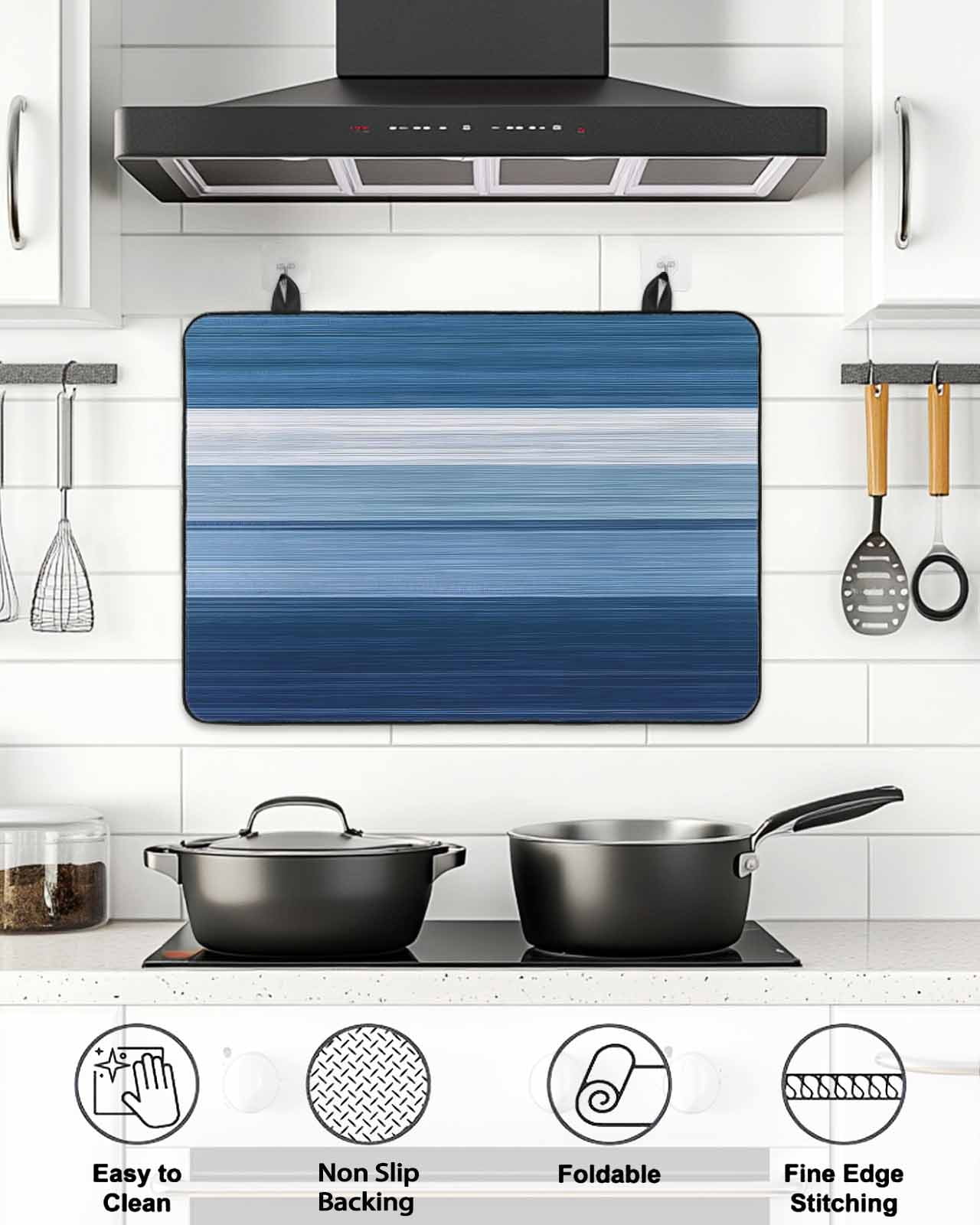 Stove Top Covers for Electric Stove, Blue Ombre Stripe Glass Stovetop Cover Protector, Farmhouse Striped Modern Abstract Art Induction Cooktop Protector Oven Mat for Kitchen Countertop 24"x21"