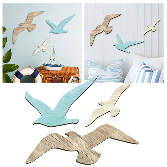 3Pcs Wooden Seagull Wall Decor Set - Coastal Beach Theme Wall Art, Nautical Wood Seagull Sculptures for Living Room, Bedroom, Bathroom - Vintage Ocean Lake House Decor