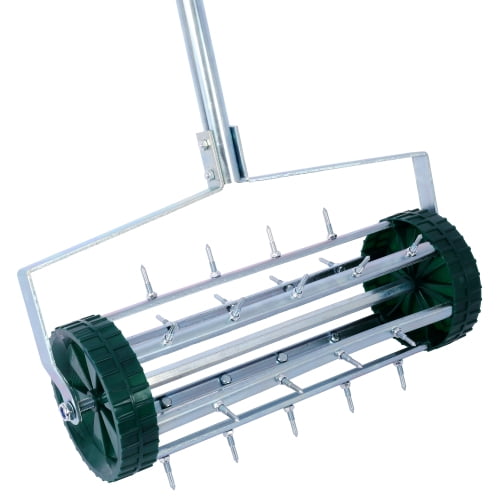 Lawn Aerator Heavy Duty Rolling Lawn Aerator,Rolling Lawn Aerator, Rotary Push Tine Spike Soil Lawn Aerator Gardening Tool with 3-Piece Long Steel Handle for Garden Yard Grass Maintenance,Garden Yar