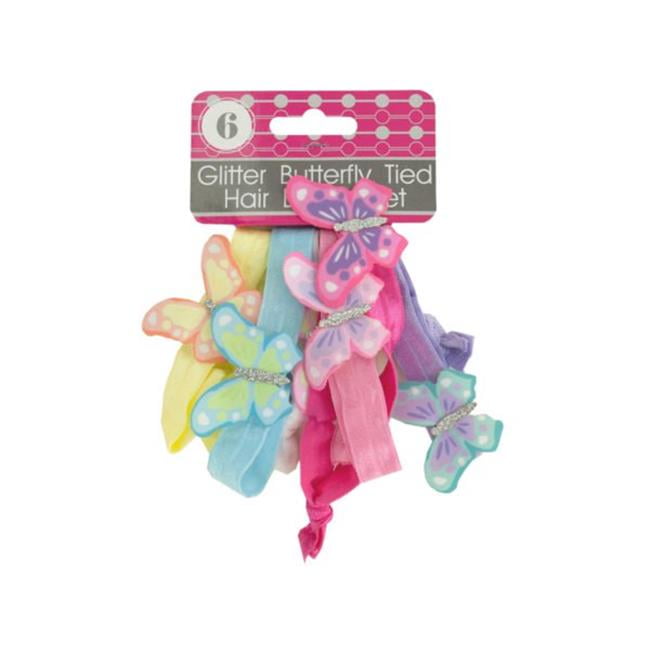 Kole Imports BI88448 Glitter Butterfly Tied Hair Bands Set, 48 Piece