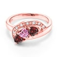 thumbnail image 2 of Gem Stone King 18K Rose Gold Plated Silver Pink Moissanite and Red Garnet and White Created Sapphire Engagement Ring for Women (0.97 Cttw, Gemstone , Heart Shape 4MM, Size 7), 2 of 4