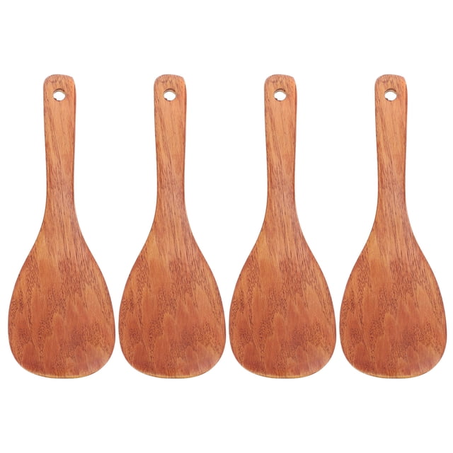 FRCOLOR Rice Spatula 4 Pcs Wooden Rice Spoons Non-stick Rice Spoons Practical Kitchen Rice Spoons,8.66"X3.15"X0.2"