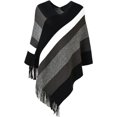 thumbnail image 1 of Joli Poncho (Gris & Noir) Châle Chaud Doux et Rayé avec Franges pour l'Automne Hiver, 1 of 5