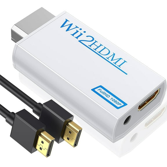 Wii to HDMI Converter Adapter，Connect Wii Console to HDMI Display in 1080p Output Video with 3.5mm Audio Supports All Wii Display Modes White