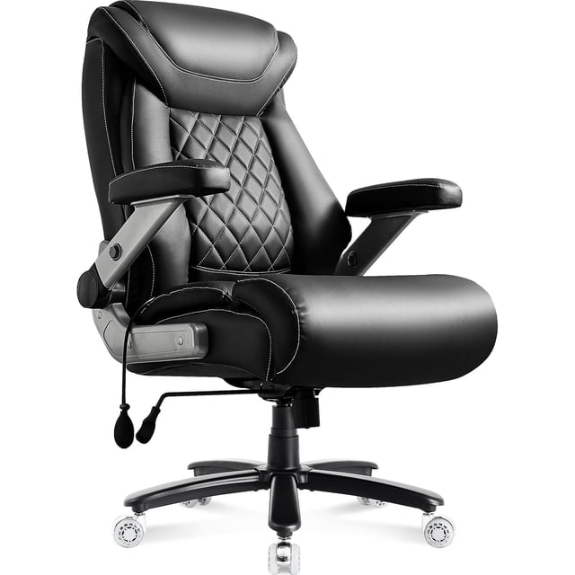Grande Chaise de Bureau pour Personnes Corpulentes avec Coussin à Ressort Épais, Accoudoirs Rabattables, Chaise de Direction Ergonomique, Coussin Lombaire Réglable, Coussin Gonflable, Extra Grand, Confortable, Rembourrée, Robuste, Chaise de Jeu, Double Roue en Caoutchouc