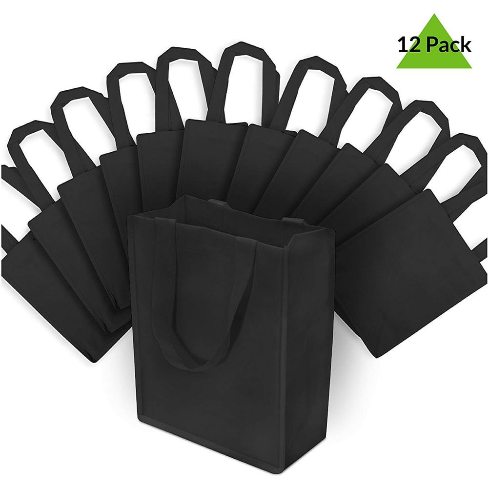 Black Reusable Gift Bags W/ Handles, 12 Pcs. 8x4x10