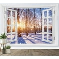 thumbnail image 3 of Snow Forest Tapestry Christmas Tree with Blue Ball Wall Hanging Tapestry Red Curtain Wood Window Tapestries for Living Room Bedroom Dorm Wall Decor, 3 of 4