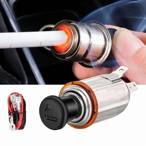 Car Cigarette Lighter with Cable,Car Cigarette Lighter Element Socket Plug Socket,Auto Cigarette Lighter with Eject Button,Cigarette Lighter Replacement Accessory Push Button