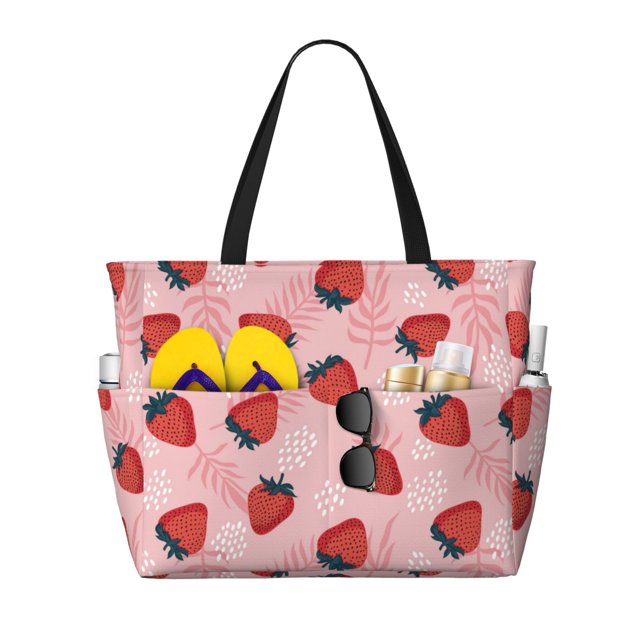 Disketp Strawberries Bolsa de Playa de Gran Capacidad, Bolso Impermeable y a Prueba de Arena para Mujer, Ideal para Playa, Piscina y Natación